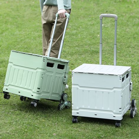 Chariot utilitaire pliable, chariot à roulettes portable, diable, chariot de courses, boîte à outils pliable avec couvercle, panier sur 8 roues pivotantes, pour épiceries, bureaux, enseignants, (vert) (1/5)