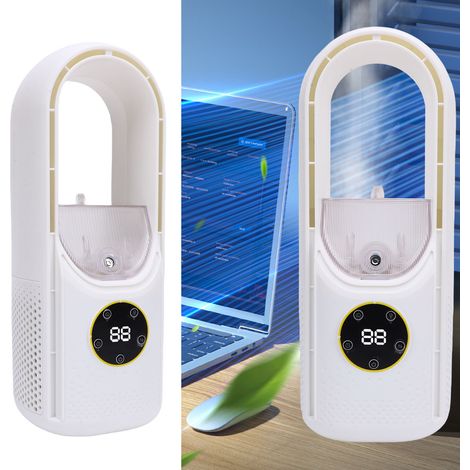 Mini climatiseur sans pales, ventilateur silencieux, refroidisseur de bureau USB pour la maison et le bureau, 6 vitesses, 6 niveaux de minuterie, veilleuse LED 7 couleurs