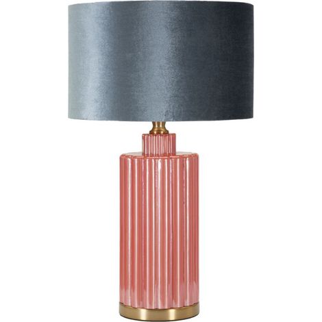 Lampada da tavolo Helene Tower in vetro rosso e blu con paralume in tessuto — Ø 40 cm