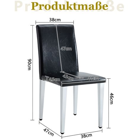 [Juego de 6 sillas de comedor minimalistas] Lujo europeo ligero en negro y plata: piel sintética negra + patas de metal color plata, encaja perfectamente en comedores modernos, salas de estar y más. (1/5)