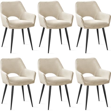 Lewe – Lot de 6 chaises de salle à manger rembourrées en velours – Accoudoirs ergonomiques – Pieds en métal noir – Confort optimal pour 150 kg