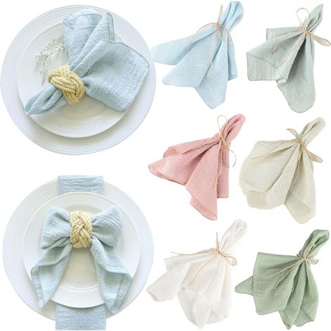 6 serviettes gaze coton 32x32 cm – surjetées – multicolores – pour mariage, Noël, usage quotidien (1/5)