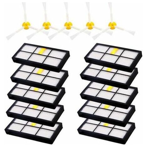 10pcs Filtres HEPA + 5pcs Brosses latérales pour iRobot Roomba 880 870 800 900 Aspirateurs 15PCS (1/4)