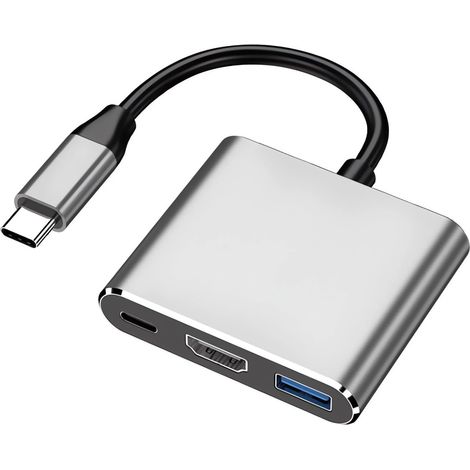 Adaptateur multiport USB C vers HDMI, USB Type-C vers HDMI 4K / USB 3.0 et port de charge rapide USB-C PD, adaptateur AV numérique (compatible Thunderbolt 3)