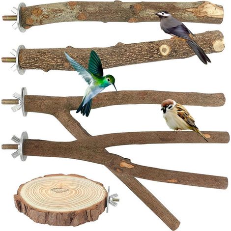 6 Pieces Wooden Perches Natural Wooden Perches for Birds Holder for Birds Bird Cages Playground for Birds Parakeets Cockatiels Canary (1/5)