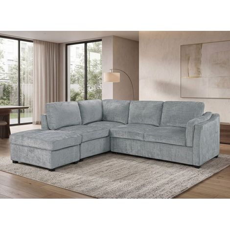 Canapé convertible avec coffre en velours chiné gris BARNEY - (1/5)