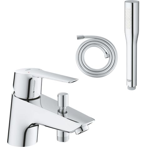 Pack mitigeur mécanique bain douche GROHE GROHE Start Quickfix + Douchette 1 jet Vitalio Get Stick et flexible