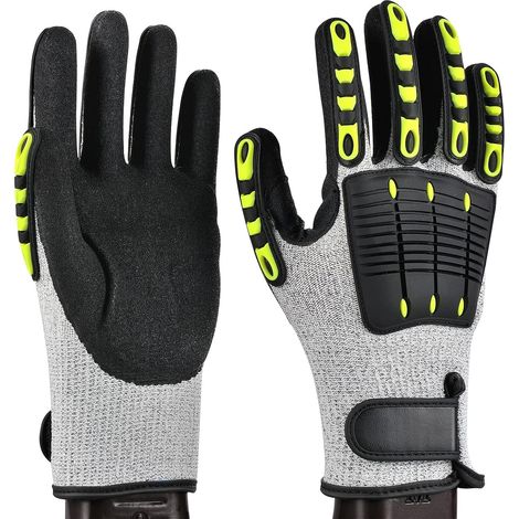 Gants de travail Gants de mécanicien résistants aux coupures Protection contre les coupures de niveau 5 Gants anti-vibrations résistants à l'abrasion pour la construction de jardin Large, L,25.5CM (1/4)