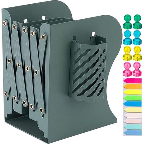 Bardusch-Serre-livre réglable vert avec porte-stylo, organiseur bureau pour maison, école et bibliothèque (1/5)