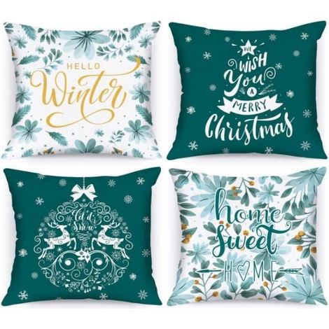 Weihnachtskissenbezug – Weiß und Grün – 45x45 cm – Naturleinen – Wohnaccessoire