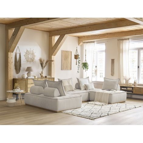 BOBOCHIC - Canapé panoramique modulable ELISA avec 3 chauffeuses 1 place et 1 chauffeuse 2 places Réversible Beige (1/5)