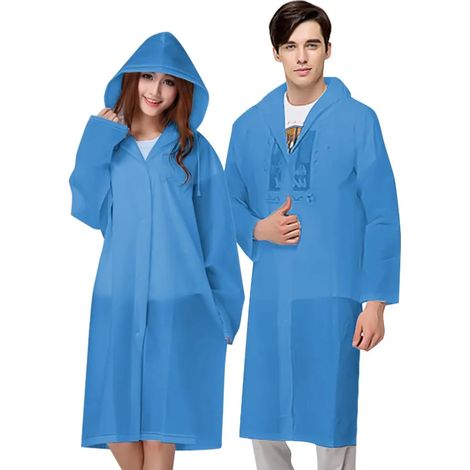 2 Pièces Imperméable Poncho de Pluie Transparent Réutilisable PEVA Cape de Pluie Portable Coupe-Vent Respirant Veste Anti-Pluie pour Voyage, Randonnée, Vélo & Camping, Bleu (1/5)