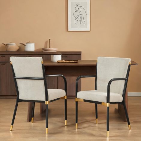 2 chaises de salle à manger avec accoudoirs 59 x 57 x 86 cm beige (1/5)