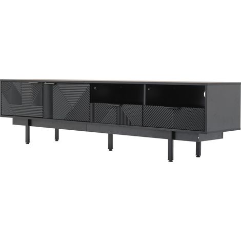 Schwarzes TV-Lowboard mit geometrischem Design, 200 x 40 x 51 cm, bis 90 Zoll, HOMVRA (1/5)