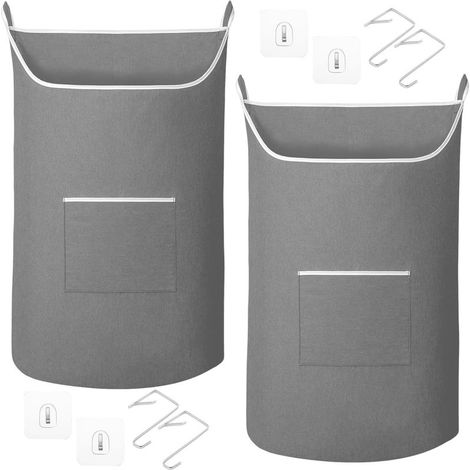 Lot de 2 Sac à Linge Suspendu 91x56 cm Panier à Linge Mural 100L en Tissu Oxford Organisateur de Rangement Derrière la Porte avec Fermeture Éclair au Bas pour Salle de Bain et Chambre (1/5)