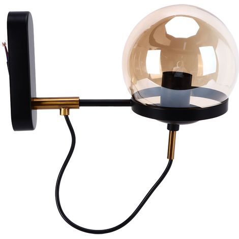 Applique murale, en verre soufflé à la bouche, transparent, lumière douce, design tendance, globe en verre, 110–220 V, abat-jour noir à beige (1/5)