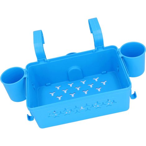 Panier de rangement suspendu pour piscine avec porte-gobelet, en plastique épais, supportant jusqu'à 10 kg (22 lb), pour lunettes de natation, serviettes et téléphones (bleu). (1/5)