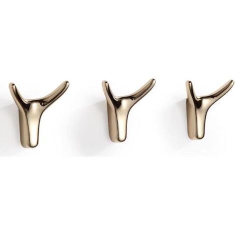 Set mit 3 goldenen, hornförmigen Klebehaken für die Wand im Badezimmer (1/5)