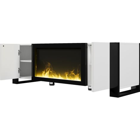 TV-Lowboard mit dekorativem Elektrokamin Weiß-Schwarz HOMVRA (1/5)