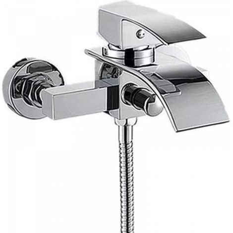 Robinet Baignoire Douche - Design Cascade, Mitigeur Monocommande en Laiton avec Commutateur de Pression pour Baignoire et Douche, Mitigeur Baignoire Montage Facile,argent (1/4)