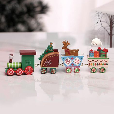 Train De Noël En Bois - Décoration De Table Pour Fêtes - Modèle Miniature Avec Locomotive Et 3 Wagons - Lot De 4 Pièces (1/5)