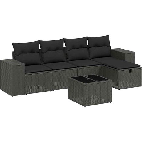 Maison Exclusive - Set Divano da Giardino 6 pz con Cuscini Nero in Polyrattan (1/4)