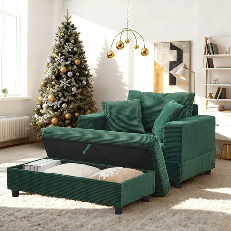 Méridienne avec pouf de rangement et 3 coussins, lounge-salon 107x74x57 cm, vert émeraude (1/5)