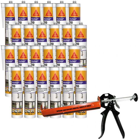 Pack de 24 mastics silicone SikaSeal 110 – 300ml – Pour joints de vitrages et menuiseries – Résistant aux intempéries et souple