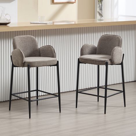 Wahson Lot de 2 Tabourets de Bar Tabourets Hauts Modernes avec Repose-Pieds Chaise de Bar en Fausse Fourrure pour Cuisine, Îlot Central, Gris (1/5)