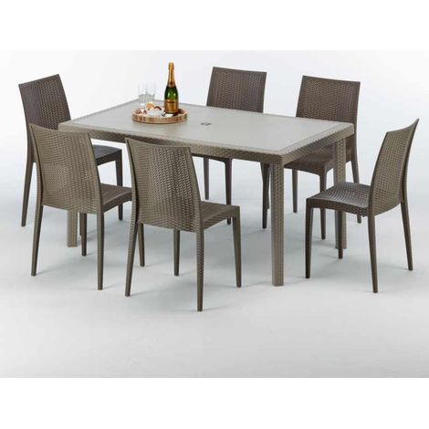 Mesa Rectangular Beige 150x90 cm y 6 Sillas De Colores Marion