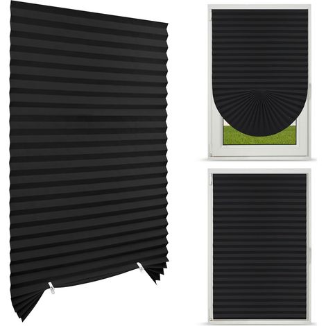Store Plissé sans Percage, Rideaux Plissés Autocollants, Isolation Thermique, intimité et Protection Solaire, Store Plissé Occultant, pour Chambre à Coucher, Salle de Bain(Noir, 60CMx150CM) (1/5)