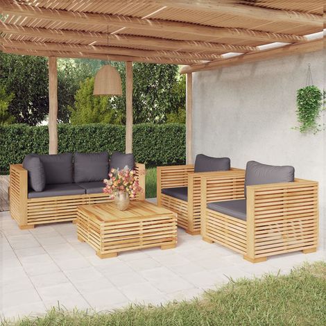 Salon de jardin 5 pcs,Mobilier de terrasse,Table et Chaise pour Relax avec coussins Bois de teck solide -YZ732000 (1/5)