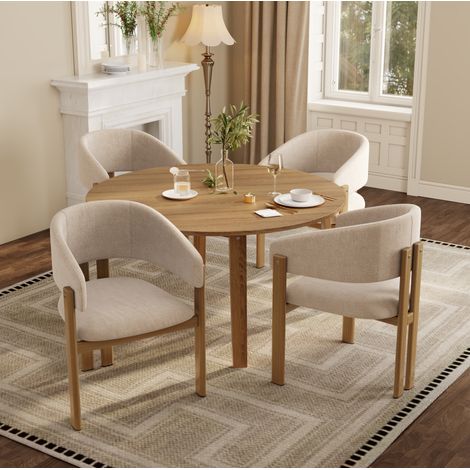 Esszimmerstühle aus Metall in Holzoptik, 4er-Set mit Armlehnen, Leinen, beige HAVRYA (1/5)