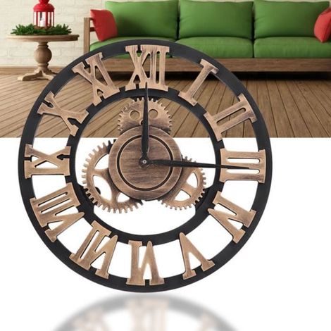 Horloge Murale - Rétro 3D - Chiffres Romains - Bois - 30 cm - Design Vintage (1/3)