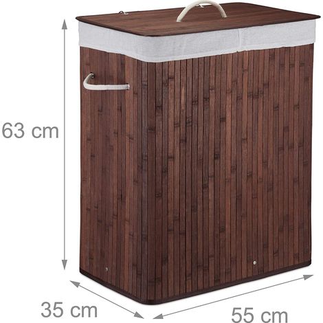 Cesto para la ropa sucia cesto 2 compartimentos con bolsa 95 litros bambú marrón 130001904