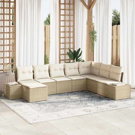 Gartensofa-set mit Kissen 8 pcs Beige Poly-Rattan