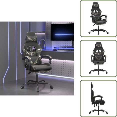 Silla con reposapiés - vidaXL Silla gaming con reposapiés cuero sintético negro camuflaje - Silla cuero sintético