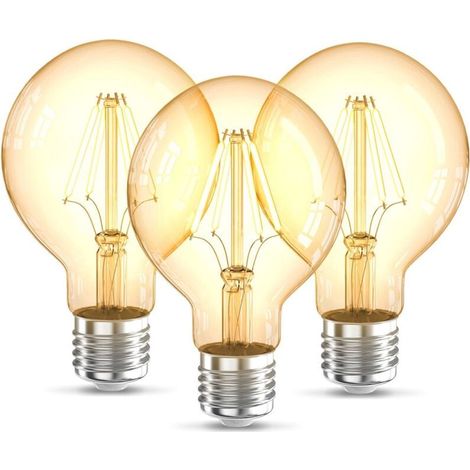 B.K.Licht Lot de 3 ampoules LED Edison Vintage G80 I E27, 4W, blanc chaud 2200K, intensité lumineuse 320lm, rétro à filament (1/4)