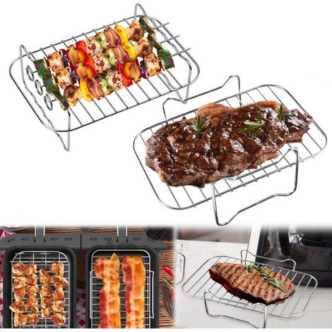 2 teiliges Airfryer Set Kompatibel mit Ninja Food Dual Zone Airfryer 2 Schubladen Mehrstufige Dörrgitter Spießgestell Edelstahl 304 Doppel Airfry (1/5)