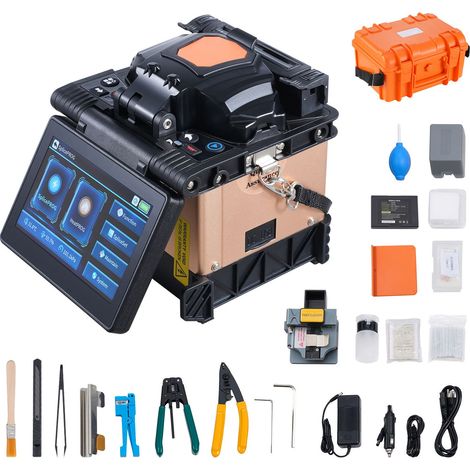 Fusionneuse de fibres optiques 4 moteurs, alignement de gaine, soudure 6s et chauffe 13s, écran tactile 5 pouces, porte-fibres 3-en-1, batterie 7800mAh pour SM MM DS NZDS (1/5)