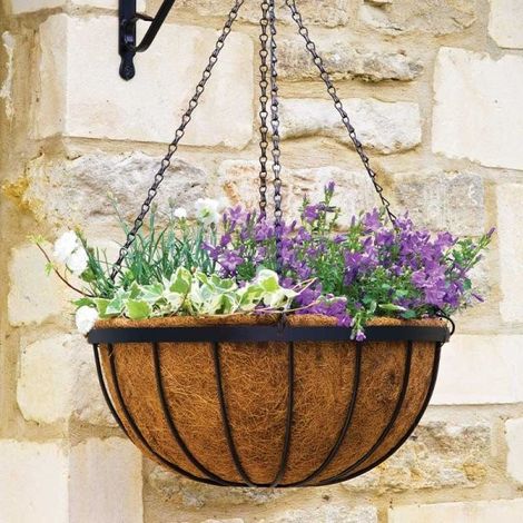 Smart Garden 30cm 12 Inch Metal Saxon Metal Hanging Basket Black Planter Liner (1/3)