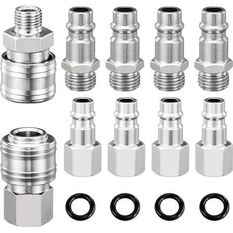 10-teilige pneumatische Luftkupplung mit Dichtungsring, 1/4-Zoll-BSP-Kompressorarmaturen, Druckluft-Schnellkupplung, für europäische Kompressoranschlüsse