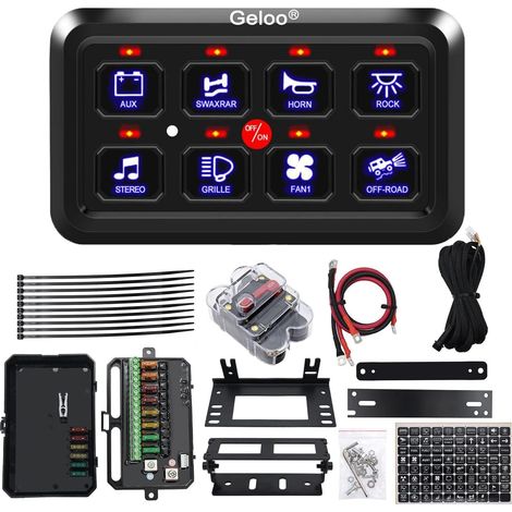 8 Gang Panneau de Commutateur 12 V/24 V Système de relais de contrôle de circuit universel 7 Couleurs Boîte interrupteur à bascule Pour voiture, camion, camping-car, bateau, SUV (1/5)