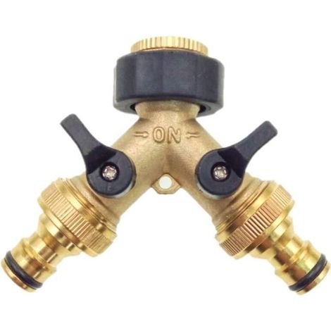 Brass 2-Way Garden Tap Adapter, Double Tap Garden Faucet Adapter with Individual On/Off Valves for Home, Kitchen, Garden, Outdoor