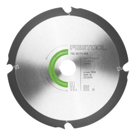 Festool – Lame de scie circulaire diamant 160mm – Ø alésage 20mm – 4 dents pour plaques de plâtre et ciment – Traitement faible poussière (1/8)