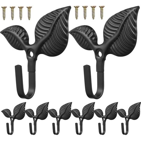 Lot de 8 Crochets de Vestiaire Vintage en Fer Noir, Patères Rustiques de Feuille pour Manteaux et Paquet, Rangement Fonctionnel pour Décoration Murale Chambre (1/5)