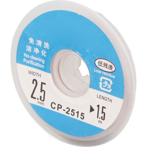 Entlötlitze mit geringem Rückstand, zinnentfernungsfrei, weiches Entlötlitzengeflecht, 1,5 m Länge, für Leiterplatten CP 2515 (1/5)