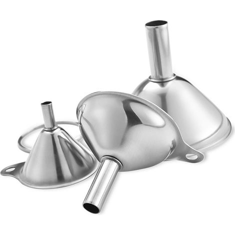 Mini imbuti da cucina in acciaio inox, set da 3 pezzi, per riempire bottigliette di piccole dimensioni. (1/5)