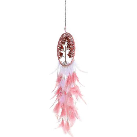 Pendentif attrape-rêves décoratif pour la maison, en cristal rose et gravier. (1/5)