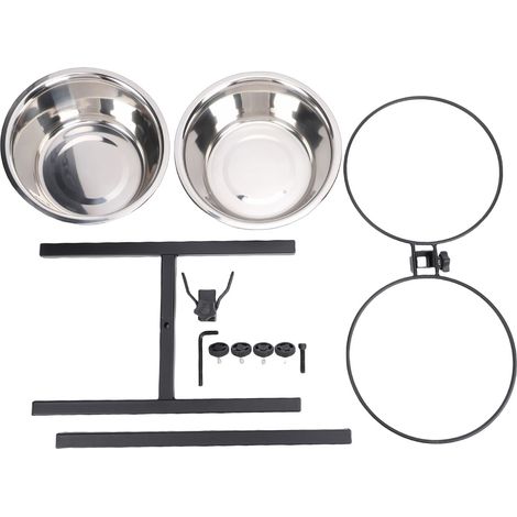 Support de bol réglable pour chien, Station d'alimentation surélevée en acier inoxydable pour animaux de compagnie avec 2 bols (1/5)